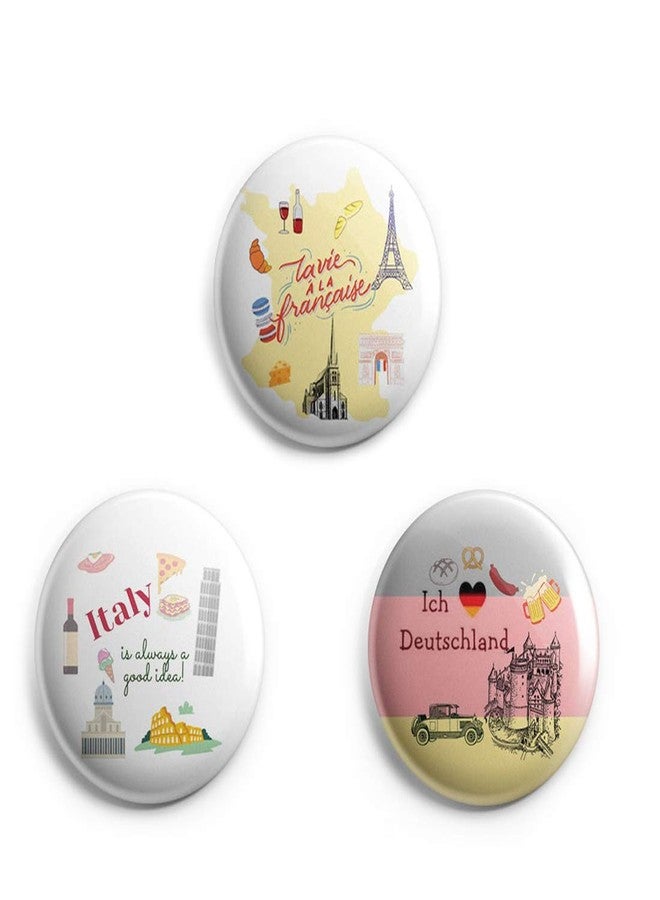 AVI 58mm Regular Size Metal Fridge Magnet White Europe Travel Souvenirs France, Italy and Germany Pack of 3 C3MR8002158 - Image 1